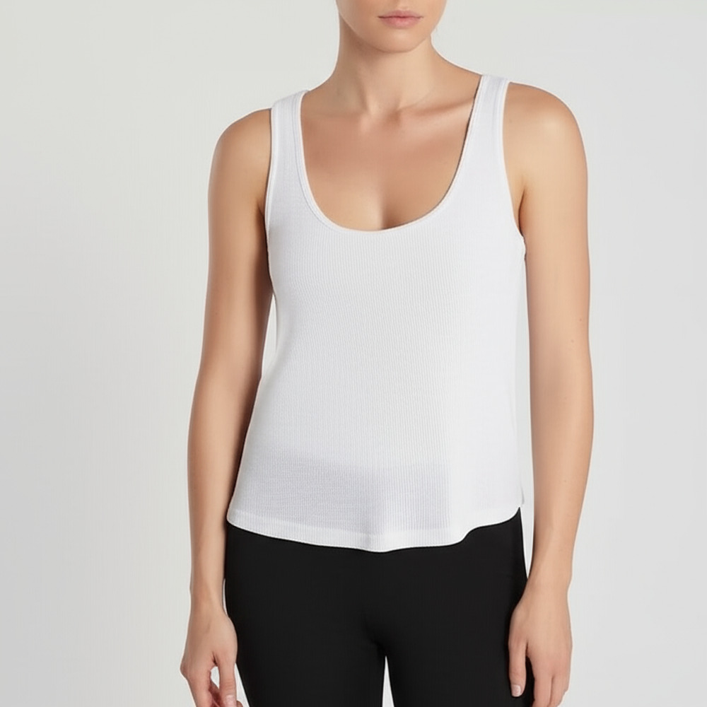 OLD NAVY Tank Top Womens Size L White Waffle Knit Scoop Neck‎ Back Casual Basic